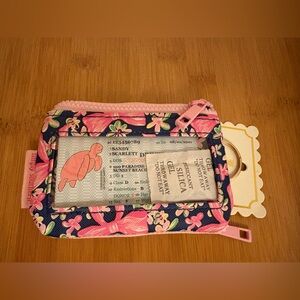 NEW SIMPLY SOUTHERN pink Floral Bows ID Wallet With Keychain Ring & Zipper